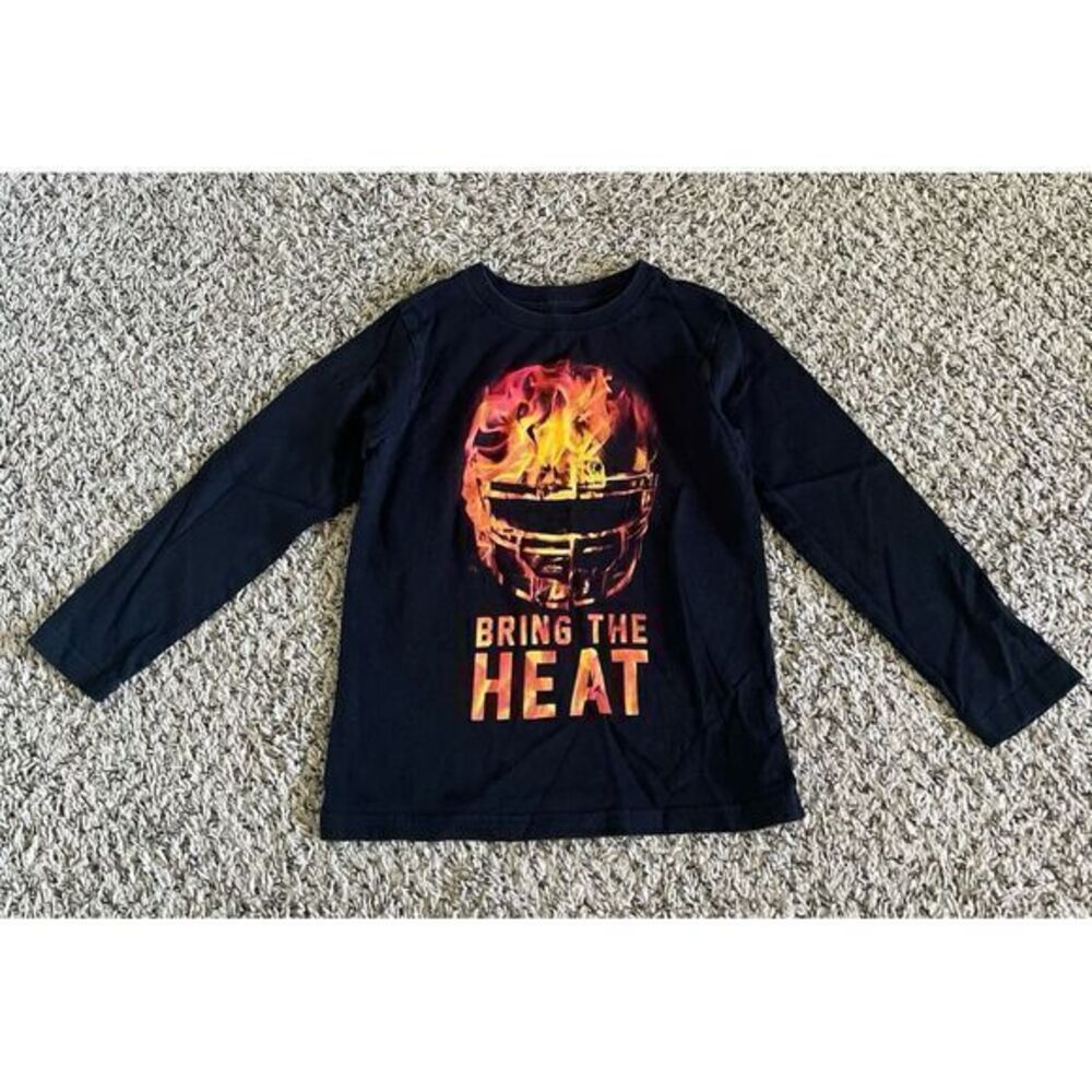 The children's‎ place black long sleeve tee "bring the heat" size 5/6